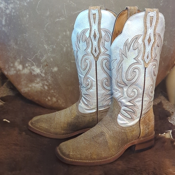 BOULET #2083 metallic leather cowgirl western boots square toe sz 6.5 like new - Picture 2 of 16